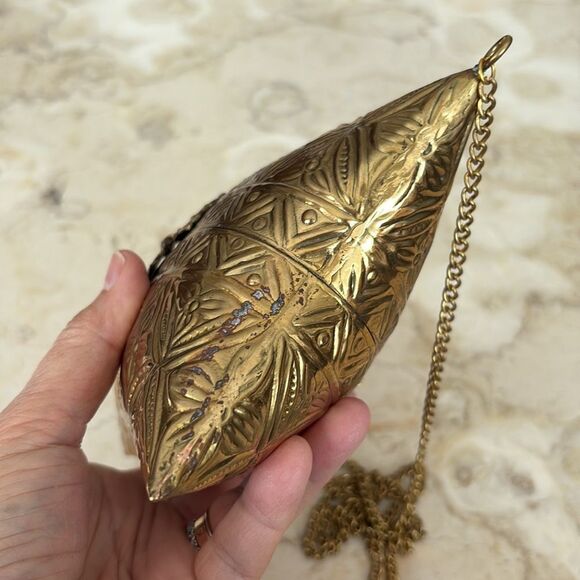 Brass Handcrafted Boho Pillow Shaped Evening Bag w/ Crossbody Chain Strap - Picture 13 of 15